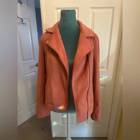 Old Navy Jackets | Old Navy Faux Suede Pink Coral Moto Jacket - Picture 6 of 8